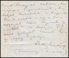 1910. március 27. Ady Endre (1877-1919) autográf levele Gerő Ödön (1863-1939) író, újságíró, szerkes...