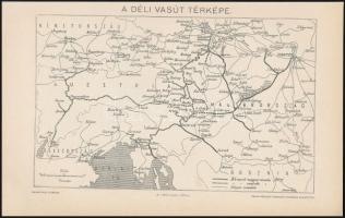 cca 1900 A Déli vasút térképe, Pallas Nagy Lexikona, Bp., é.n., Pallas 15×24 cm