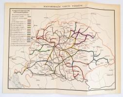 cca 1900 Magyarország vasúti térképe, Pallas Nagy Lexikona, Bp., Pallas, 23,5x31 cm