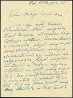 1949.VI.13-14. Geleji Sándor (1898-1967), a csepeli Weiss Manfréd Acél- és Fémművek igazgatója (1945-49) részben személyes hangú levelei feleségének. Beszámol egy ózdi gyárlátogatásról egy tanulmányi kirándulás keretén belül, amely során találkozott a gyárigazgatóval. Leírja, hogy (...) elavult ócska a berendezés, nagyon elmaradt a szellem. Ha a tavalyi diósgyőri és mostani ózdi kirándulásaim alapján kell ítéletet alkotnom a magyar nehéziparról, akkor igen lesújtó eredményre jutok. Más egyéb érdekes részlettel. 4+4 kézzel írt oldal, eredeti borítékban.