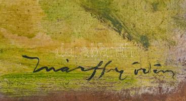 Márffy jelzéssel: Lovasok a víz partján. Olaj, farost, 54x70 cm