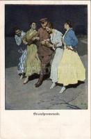 Strandpromenade. Wennerberg-Kriegspostkarte der Lustigen Blätter Nr. 16. / WWI German military art postcard, officer with women, humour s: B. Wennerberg