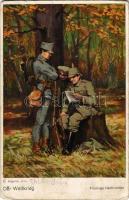 1915 Der Weltkrieg. Freudige Nachrichten / WWI German and Austro-Hungarian K.u.K. military, soldiers. A.S.M. No. 1405. s: O. Argyros (kopott sarkak / worn corners)