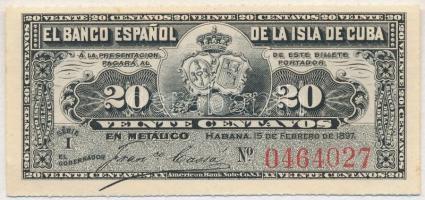 Kuba / Spanyol adminisztráció 1897. 20c T:I Cuba / Spanish administration 1897. 20 Centavos C:UNC Krause P#053a