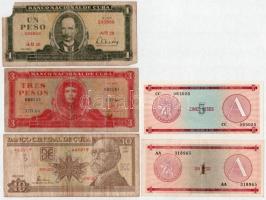 Kuba 1980-2005. 3db-os bankjegytétel + 2db váltó T:III-,I-,III papírhiány Cuba 1980-2005. 3pcs of banknotes + 2pcs of exchange certificates C:VG,AU,F missing paper