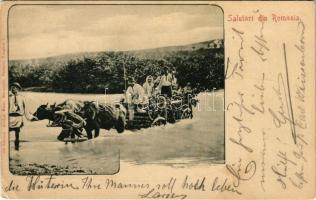 Salutari din Romania / Romanian folklore, ox cart in the river. Editura Adolph Maier 239. (worn corner)
