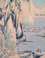 Kínai festett selyemkép. Kihúzható, falra akasztható  85x130 cm