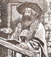 Almásy László (?-): Olvasó rabbi. Rézkarc, papír, jelzett, számozott (43/295). 19x14,5 cm