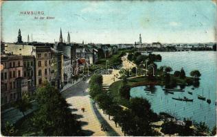 1910 Hamburg, An der Alster / street view, boats. Trinks & Co. Hbg. 283. (Rb)