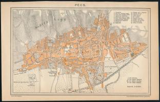 cca 1900 Pécs városának térképe, 1:18.000, Pallas Nagy Lexikona, Bp., Pallas Rt., 15,5x24 cm