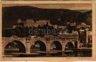 1922 Heidelberg, Schloss u. Neckarbrücke / castle, bridge (glue mark)