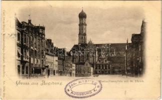 1900 Augsburg, Maximiliansplatz mit St. Ulrich / square, church. Carl Otto Hayd Kunstverlags-Anstalt No. 5084.