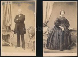 cca 1865 Férj és feleség fotója Pohlnisch műterméből, 2 db, foltos, 10×6 cm