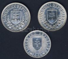 Szlovákia 1941. 20K Ag (2x) St.Kyrill és St.Methodius" + 1944. 10K Ag (1x) T:2+,2,2/3 kis ph.