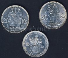 Szlovákia 1941. 20K Ag (2x) St.Kyrill és St.Methodius" + 1944. 10K Ag (1x) T:2+,2,2/3 kis ph
