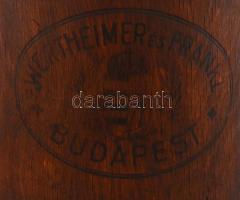 Nagy méretű, régi, henger alakú Wertheimer és Frankl fa doboz fedéllel, magyar címerrel, kissé sérül...