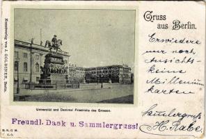 1902 Berlin, Universität und Denkmal Friedrichs des Grossen / university, monument. Kunstverlag von J. Goldiner (worn corners)