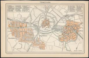 cca 1900 Temesvár városának térképe, 1:28.500, Pallas Nagy Lexikona, Bp., Pallas, 15,5x24 cm