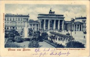 1900 Berlin, Pariser Platz u. Brandenburger Tor / square, triumphal arch, German soldiers. Kunstverlag J. Goldiner