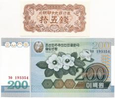 Észak-Korea 1947. 15c + 2005. 200W T:I North Korea 1947. 15 Chon + 2005. 200 Won C:UNC