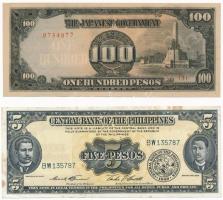 Fülöp-szigetek 1944. 100P + 1949-1969. 5P T:I,I- fo. Philippines 1944. 100 Pesos 1949-1969. 5 Pesos C:UNC,AU spotted