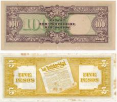Fülöp-szigetek 1944. 100P + 1949-1969. 5P T:I,I- fo.
Philippines 1944. 100 Pesos 1949-1969. 5 Pesos...