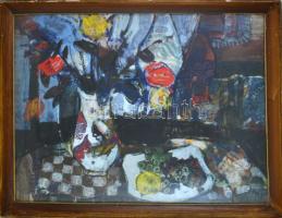 Nuridsány Zoltán (1925-1974): Csendélet virágokkal és gyümölcsökkel. Olaj, farost, jelzés nélkül, há...