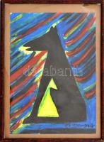 El Kazovszkij nyomán: Kutya. Olaj, papír, kartonra kasírozva, üvegezett keretben, 29,5×20,5 cm