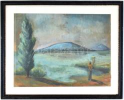 Egry jelzéssel: Tóparton. Akvarell, papír, üvegezett fa keretben, 31×42 cm