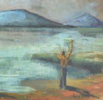 Egry jelzéssel: Tóparton. Akvarell, papír, üvegezett fa keretben, 31×42 cm