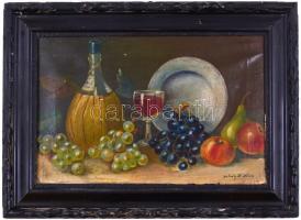 Molnár jelzéssel: Csendélet. Olaj, vászon, kissé sérült fa keretben, 27×42 cm
