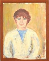 TM jelzéssel: Portré. Olaj, karton. Sérült üvegezett fa keretben, 40×30,5 cm