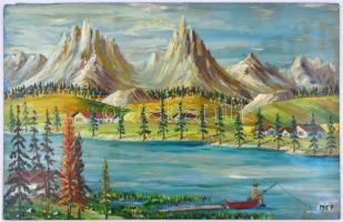 MCP jelzéssel: Tóparti táj. Olaj, farost. 44×69,5 cm