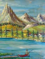 MCP jelzéssel: Tóparti táj. Olaj, farost. 44×69,5 cm