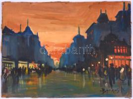 Berkes jelzéssel: Nagyvárosi forgatag. Olaj, fa, vetemedett, 29x39 cm