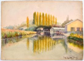 Kárpáthy jelzéssel: Dunapart. Akvarell, papír, kis szakadással, 25x35 cm