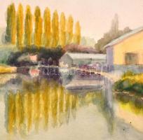 Kárpáthy jelzéssel: Dunapart. Akvarell, papír, kis szakadással, 25x35 cm