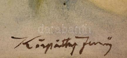 Kárpáthy jelzéssel: Dunapart. Akvarell, papír, kis szakadással, 25x35 cm