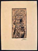 Kass jelzéssel: Gépezet. Linómetszet, papír, kis szakadással, kartonra kasírozva, 25,5x12 cm