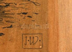 JW jelzéssel, feltehetően osztrák művész munkája 1900-1940 körül: Udvar díszkúttal. Rézkarc, karton,...