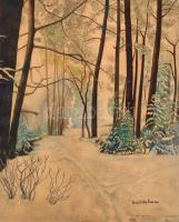 Basilides jelzéssel: Téli erdő. Akvarell, papír, lap felső sarkai kis hiánnyal és szélei kisebb szakadásokkal, 36x30 cm