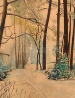 Basilides jelzéssel: Téli erdő. Akvarell, papír, lap felső sarkai kis hiánnyal és szélei kisebb szak...