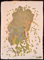 Korniss jelzéssel: Absztrakt kompozíció. Akvarell, papír, lap törésekkel, 43×31 cm