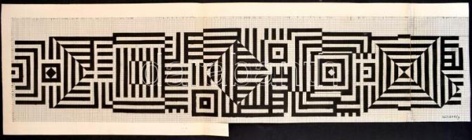 Vasarely jelzéssel: Fekete-fehér kompozíció. Tus, papír, hajtott, sérült, 22×96 cm