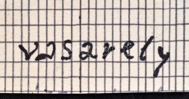 Vasarely jelzéssel: Fekete-fehér kompozíció. Tus, papír,  hajtott, sérült, 22×96 cm