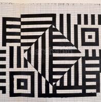 Vasarely jelzéssel: Fekete-fehér kompozíció. Tus, papír,  hajtott, sérült, 22×96 cm