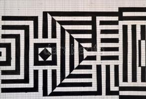 Vasarely jelzéssel: Fekete-fehér kompozíció. Tus, papír,  hajtott, sérült, 22×96 cm