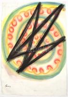 Aknay jelzéssel: Absztrakt kompozíció. Kréta, papír, apró szakadással, 42×29,5 cm