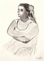 Csók jelzéssel: Női portré. Szén, papír, 32×25 cm