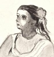 Csók jelzéssel: Női portré. Szén, papír, 32×25 cm